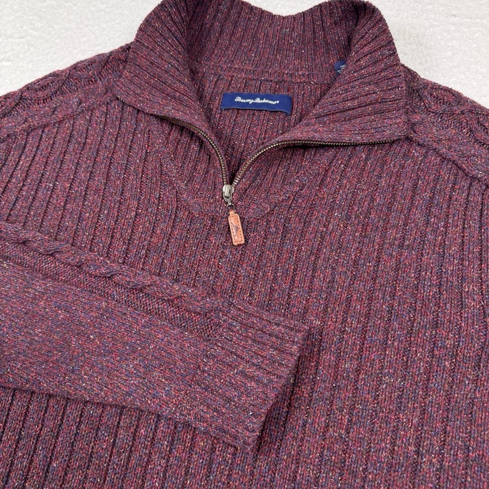 Tommy Bahama Wool Silk Blend 1/4 Zip Sweater Men 3XL Burgundy Chunky Knit Preppy